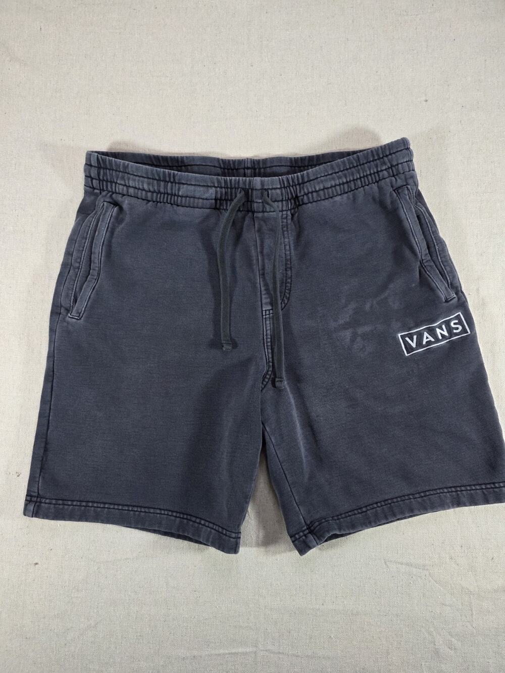 Vans Sweat Shorts Mens Medium Black Faded Wash Fleece Drawstring Casual